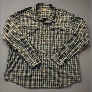Columbia Omni Shade Long Sleeve Button Down Shirt Blue Plaid Logo 2XLT XXLT JBHS